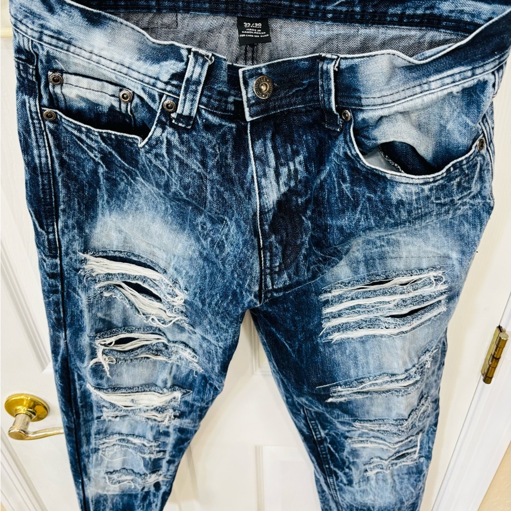 South Pole Distressed Denim Skinny Jeans sand blue size 32 Waist x 30 Inseam